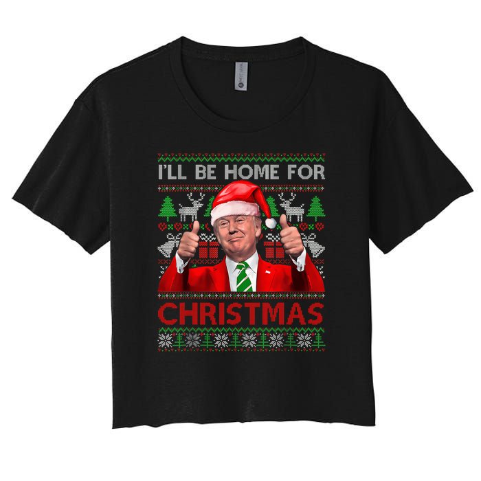 ILl Be Home For Christmas Santa Trump Xmas Pajamas Funny Women's Crop Top Tee