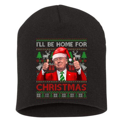 ILl Be Home For Christmas Santa Trump Xmas Pajamas Funny Short Acrylic Beanie