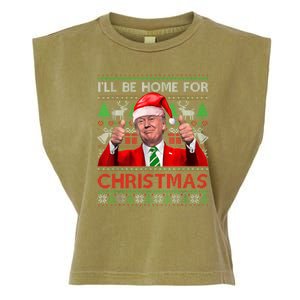 ILl Be Home For Christmas Santa Trump Xmas Pajamas Funny Garment-Dyed Women's Muscle Tee