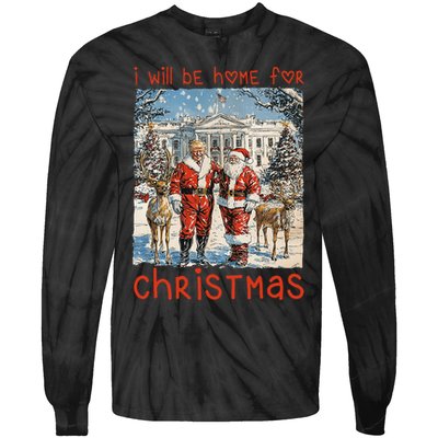 ILl Be Home For Christmas 2024 Funny Santa Xmas Pajamas Tie-Dye Long Sleeve Shirt