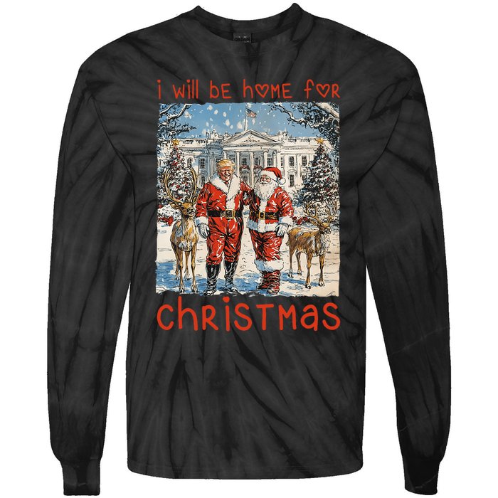 ILl Be Home For Christmas 2024 Funny Santa Xmas Pajamas Tie-Dye Long Sleeve Shirt