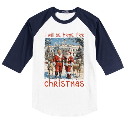 ILl Be Home For Christmas 2024 Funny Santa Xmas Pajamas Baseball Sleeve Shirt