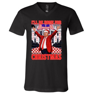 ILl Be Home For Christmas Santa Funny Trump Xmas Pajamas V-Neck T-Shirt