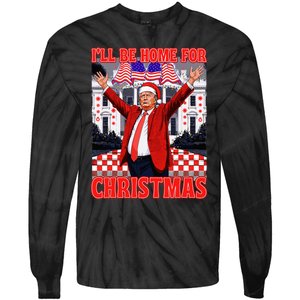 ILl Be Home For Christmas Santa Funny Trump Xmas Pajamas Tie-Dye Long Sleeve Shirt