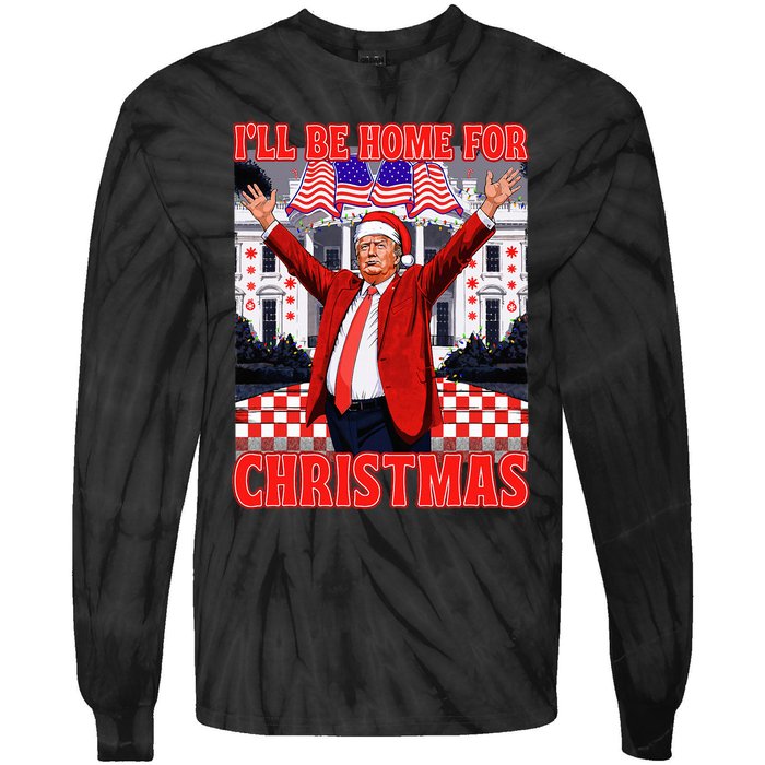 ILl Be Home For Christmas Santa Funny Trump Xmas Pajamas Tie-Dye Long Sleeve Shirt