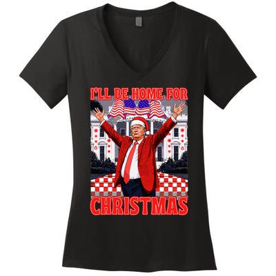 ILl Be Home For Christmas Santa Funny Trump Xmas Pajamas Women's V-Neck T-Shirt