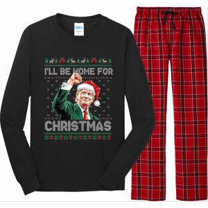 ILl Be Home For Christmas Funny Santa Trump Pajamas Ugly Long Sleeve Pajama Set