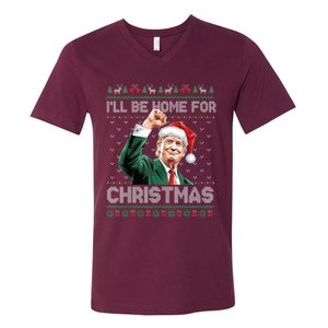 ILl Be Home For Christmas Funny Santa Trump Pajamas Ugly V-Neck T-Shirt