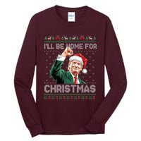 ILl Be Home For Christmas Funny Santa Trump Pajamas Ugly Tall Long Sleeve T-Shirt