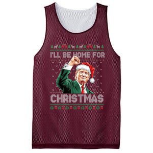 ILl Be Home For Christmas Funny Santa Trump Pajamas Ugly Mesh Reversible Basketball Jersey Tank