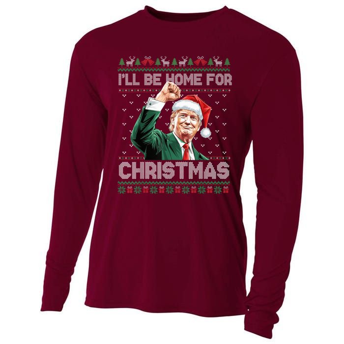 ILl Be Home For Christmas Funny Santa Trump Pajamas Ugly Cooling Performance Long Sleeve Crew