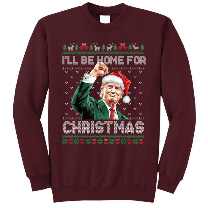 ILl Be Home For Christmas Funny Santa Trump Pajamas Ugly Tall Sweatshirt