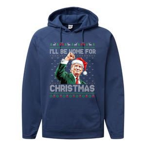 ILl Be Home For Christmas Funny Santa Trump Pajamas Ugly Performance Fleece Hoodie