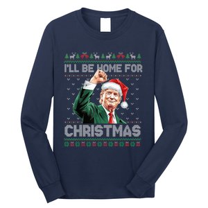 ILl Be Home For Christmas Funny Santa Trump Pajamas Ugly Long Sleeve Shirt