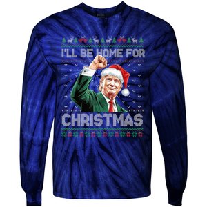 ILl Be Home For Christmas Funny Santa Trump Pajamas Ugly Tie-Dye Long Sleeve Shirt