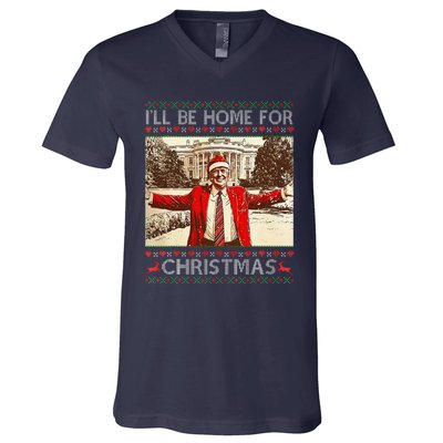 ILl Be Home For Christmas Santa Funny Ugly Xmas Sweater V-Neck T-Shirt