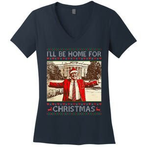 ILl Be Home For Christmas Santa Funny Ugly Xmas Sweater Women's V-Neck T-Shirt