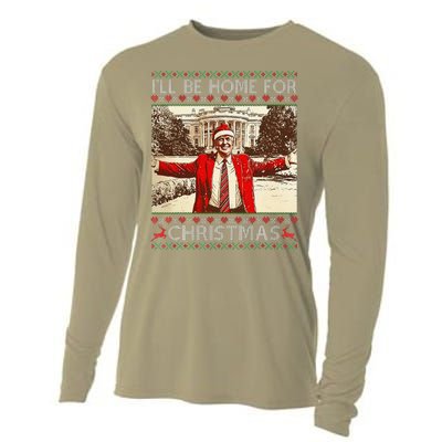 ILl Be Home For Christmas Santa Funny Ugly Xmas Sweater Cooling Performance Long Sleeve Crew