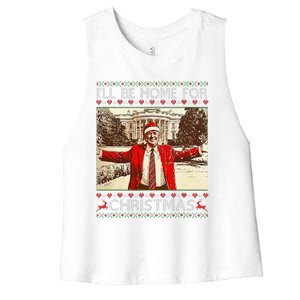 ILl Be Home For Christmas Santa Funny Ugly Xmas Sweater Women's Racerback Cropped Tank