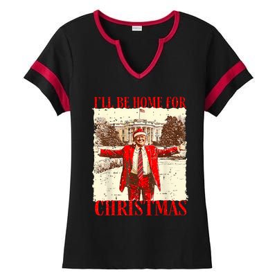 ILl Be Home For Christmas Santa Funny Trump Xmas Pajamas Ladies Halftime Notch Neck Tee