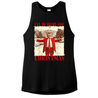 ILl Be Home For Christmas Santa Funny Trump Xmas Pajamas Ladies PosiCharge Tri-Blend Wicking Tank