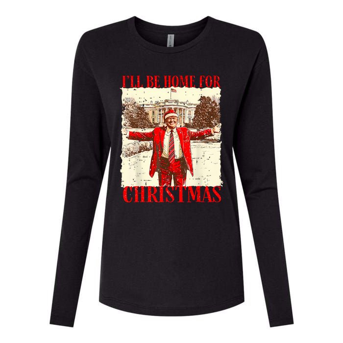 ILl Be Home For Christmas Santa Funny Trump Xmas Pajamas Womens Cotton Relaxed Long Sleeve T-Shirt