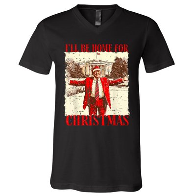 ILl Be Home For Christmas Santa Funny Trump Xmas Pajamas V-Neck T-Shirt