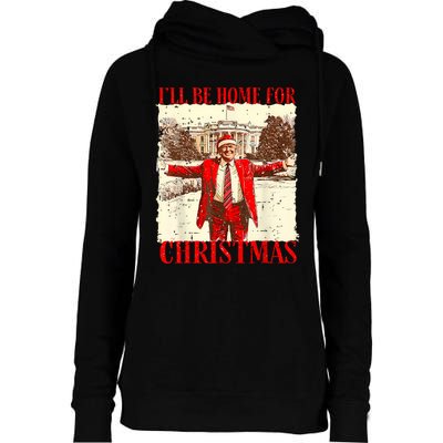 ILl Be Home For Christmas Santa Funny Trump Xmas Pajamas Womens Funnel Neck Pullover Hood