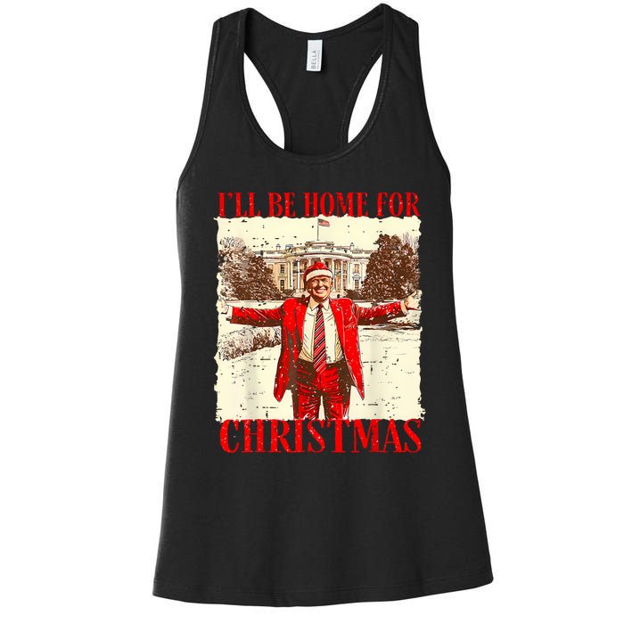 ILl Be Home For Christmas Santa Funny Trump Xmas Pajamas Women's Racerback Tank