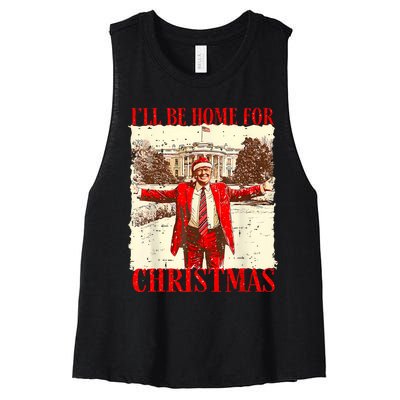 ILl Be Home For Christmas Santa Funny Trump Xmas Pajamas Women's Racerback Cropped Tank