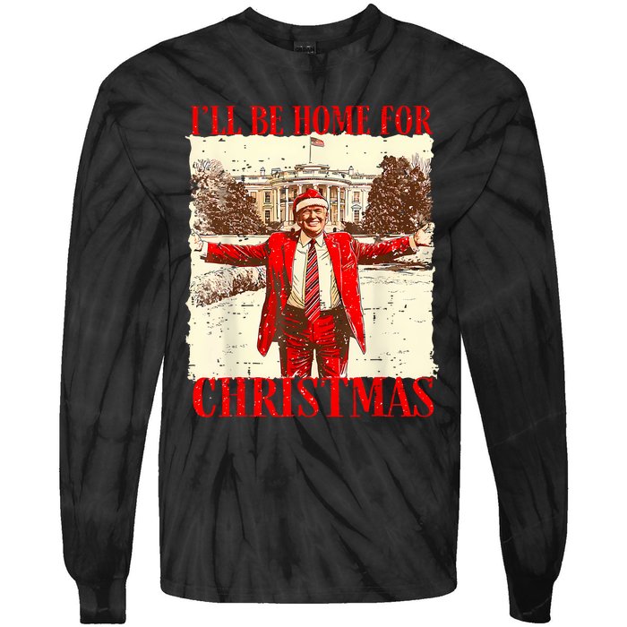 ILl Be Home For Christmas Santa Funny Trump Xmas Pajamas Tie-Dye Long Sleeve Shirt