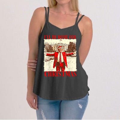 ILl Be Home For Christmas Santa Funny Trump Xmas Pajamas Women's Strappy Tank