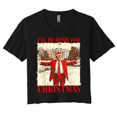 ILl Be Home For Christmas Santa Funny Trump Xmas Pajamas Women's Crop Top Tee