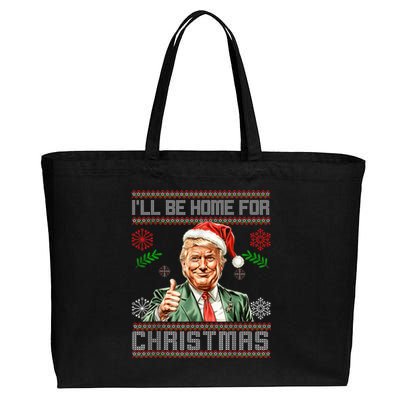 ILl Be Home For Christmas Funny Trump 2024 Ugly Xmas Cotton Canvas Jumbo Tote