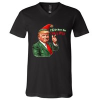 ILl Be Home For Christmas Funny Santa Claus Trump 2024 V-Neck T-Shirt