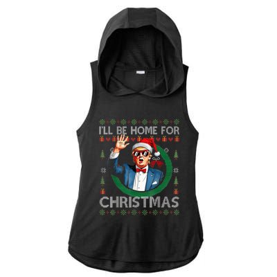 ILl Be Home For Christmas Funny Trump 2024 Ugly Xmas Ladies PosiCharge Tri-Blend Wicking Draft Hoodie Tank