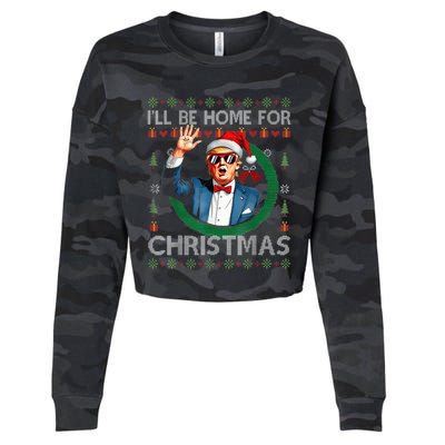 ILl Be Home For Christmas Funny Trump 2024 Ugly Xmas Cropped Pullover Crew