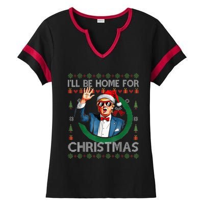 ILl Be Home For Christmas Funny Trump 2024 Ugly Xmas Ladies Halftime Notch Neck Tee