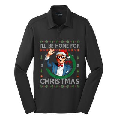 ILl Be Home For Christmas Funny Trump 2024 Ugly Xmas Silk Touch Performance Long Sleeve Polo