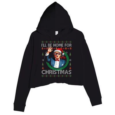 ILl Be Home For Christmas Funny Trump 2024 Ugly Xmas Crop Fleece Hoodie