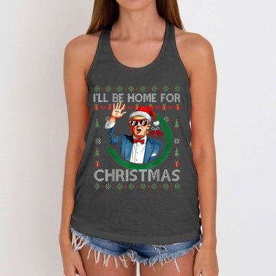 ILl Be Home For Christmas Funny Trump 2024 Ugly Xmas Women's Knotted Racerback Tank