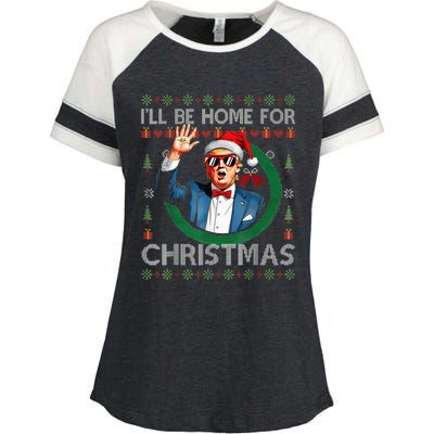 ILl Be Home For Christmas Funny Trump 2024 Ugly Xmas Enza Ladies Jersey Colorblock Tee