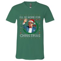 ILl Be Home For Christmas Funny Trump 2024 Ugly Xmas V-Neck T-Shirt