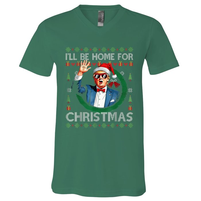 ILl Be Home For Christmas Funny Trump 2024 Ugly Xmas V-Neck T-Shirt