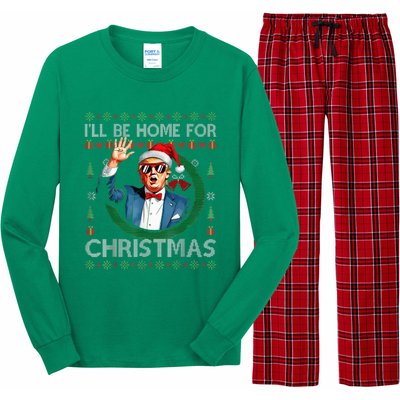 ILl Be Home For Christmas Funny Trump 2024 Ugly Xmas Long Sleeve Pajama Set