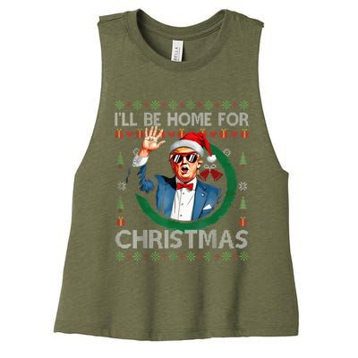 ILl Be Home For Christmas Funny Trump 2024 Ugly Xmas Women's Racerback Cropped Tank