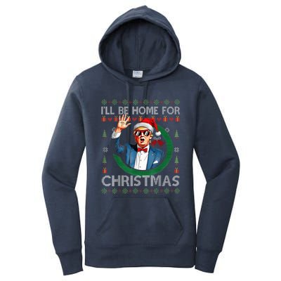 ILl Be Home For Christmas Funny Trump 2024 Ugly Xmas Women's Pullover Hoodie