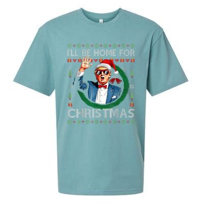 ILl Be Home For Christmas Funny Trump 2024 Ugly Xmas Sueded Cloud Jersey T-Shirt