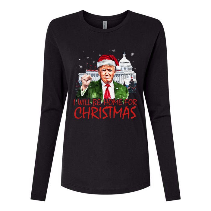 ILl Be Home For Christmas Xmas Trump Pajamas Holiday Santa Womens Cotton Relaxed Long Sleeve T-Shirt