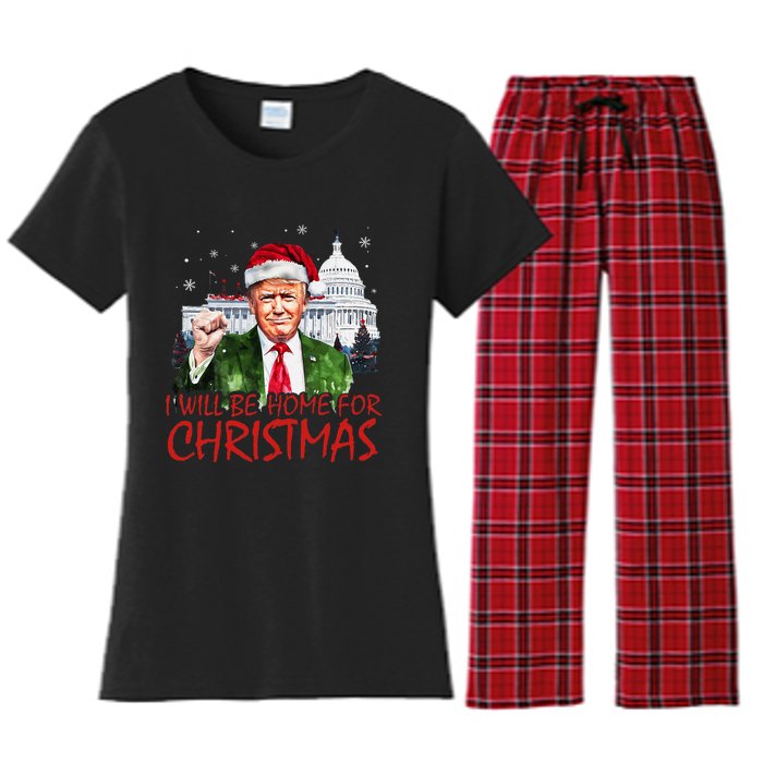 ILl Be Home For Christmas Xmas Trump Pajamas Holiday Santa Women's Flannel Pajama Set